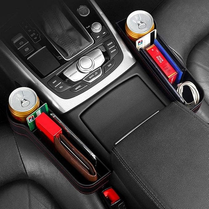 Leather Car Boot Bag: Driver Seat Gap Filler Console Side Pocket with Bottle/Can Holder pack of 1