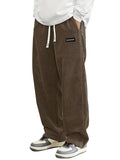 Mens Corduroy Casual Pants Fashion Loose Fit Wide Leg Pants Straight Sweatpants Elastic Waist Drawstring
