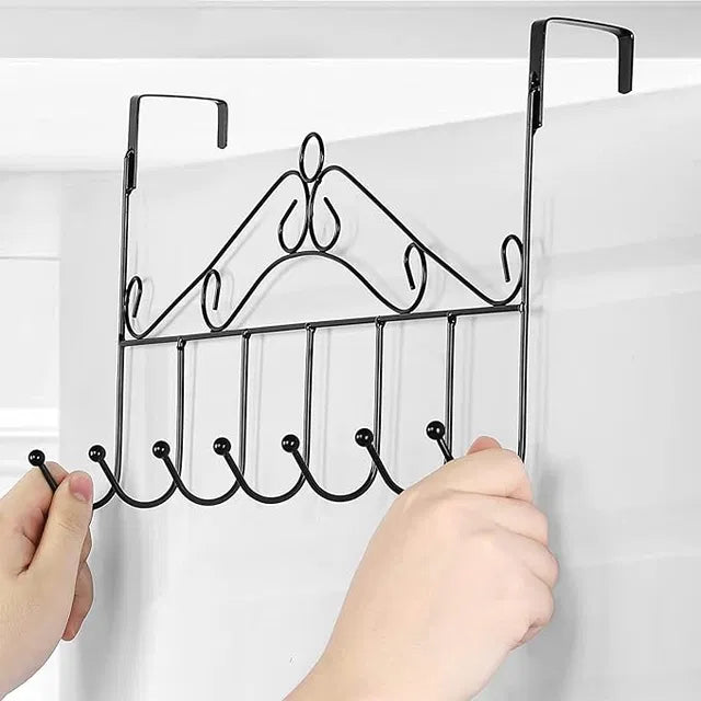 Door Hanger with 7 Hooks Over The Door Hooks,Overdoor Towel Rack,Metal Heavy-Duty Door Hanger Hook Storage Organizer for Hanging
